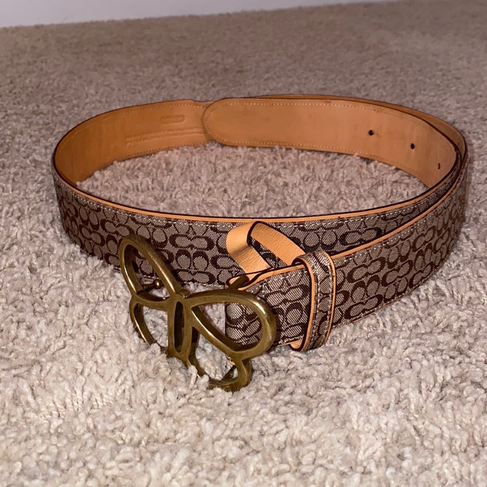 Tan Coach butterfly belt